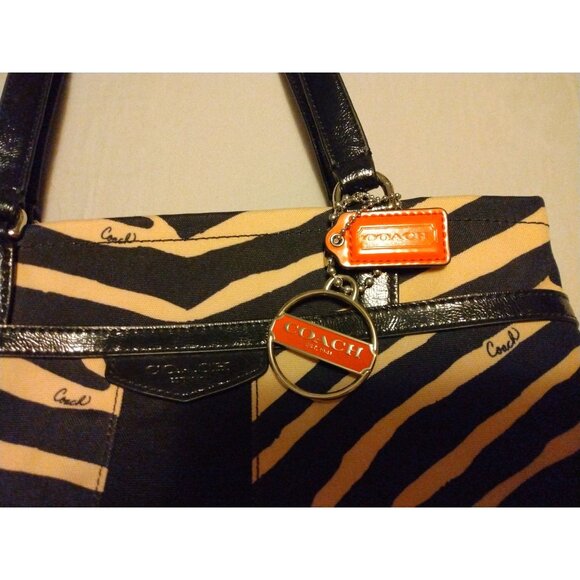Coach Zebra Print Canvas Tote Purse K1380-F23283 Black and Tan - Picture 5 of 13